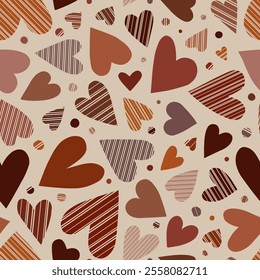 Sweet Valentine’s Day Pattern of Chocolate Hearts in Brown, Beige, and Orange on Light Cream Background