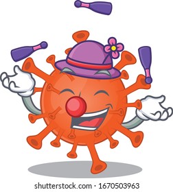 A sweet deadly corona virus mascot cartoon style playing Juggling