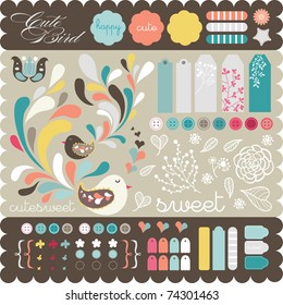 Sweet decorative sticker set for scrap-booking art to download