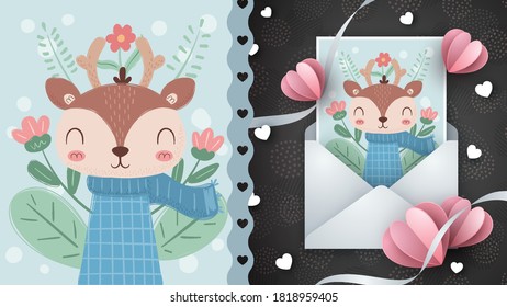 Sweet deer - idea for greeting card.
