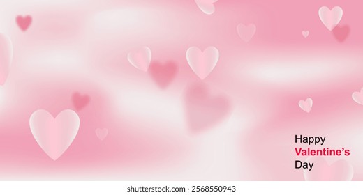 Sweet and delicate pink gradient hearts for Happy Valentine's Day banner background. Vector illustration