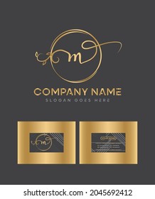 A sweet and delicate style handwritten letter type M logo and business card template