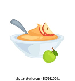 Sweet Delicious Applesauce In Deep Bowl With Spoon