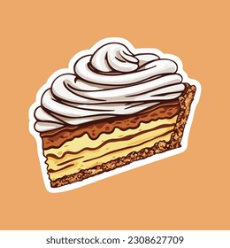 Sweet Delicious Banoffee Pie Slice Sticker Hand Drawn Concept