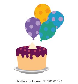 sweet and delicious cake with balloons helium