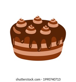 Sweet delicious cake. Cartoon style hand drawn vector illustration. Cake with cream and chocolate. For greeting cards, restaurants and bakery menus.