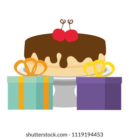 sweet and delicious cake with gifts presents