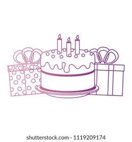 sweet and delicious cake with gifts presents
