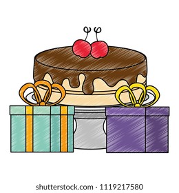 sweet and delicious cake with gifts presents