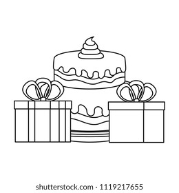 sweet and delicious cake with gifts presents