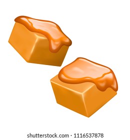 Sweet and delicious caramel candies on white background, 3d illustration