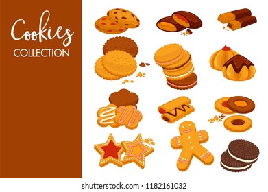 Sweet delicious cookies with natural dark chocolate and tender icing and waffles with cold ice cream and fruity jam