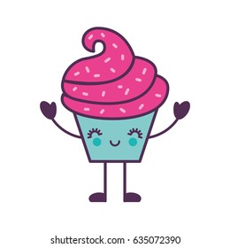 sweet and delicious cupcake kawaii character