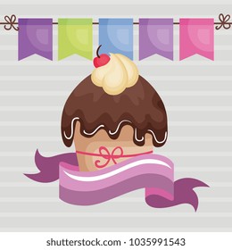 sweet and delicious cupcake with ribbon birthday card