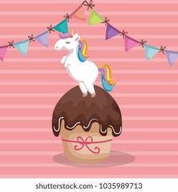 sweet and delicious cupcake with unicorn