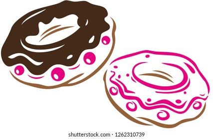 Sweet, delicious donuts with chocolate glaze and cherries. 