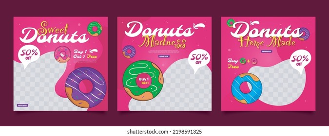 Sweet And Delicious Doughnuts  Social Media Post Template