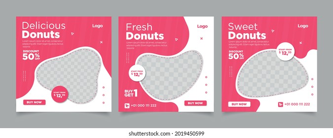 Sweet and delicious Doughnuts square flyer template