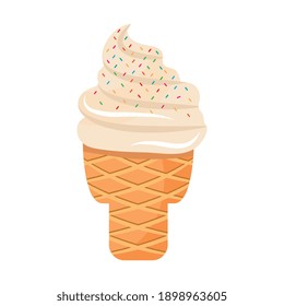 sweet delicious ice cream with chips colors in cone vector illustration design