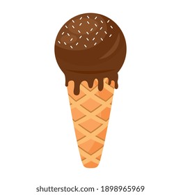 sweet delicious ice cream with chocolate cream in cone vector illustration design