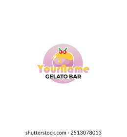 Doces e deliciosos desenhos de logotipo para chocolate, sorvete, loja de baunilha doce.