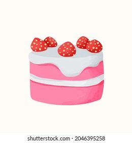 Sweet delicious mini cake. Cartoon style hand drawn vector illustration. Chocolate cake with mouse, cream strawberry and peppermint. For birthday cards, restaurants and bakery menu.