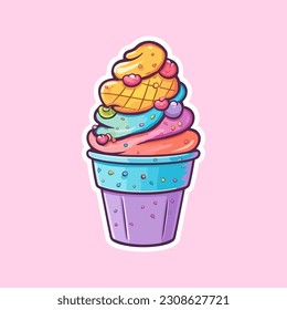 Dulce y delicioso concepto de cosecha de helados de arcoiris