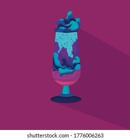 Sweet and delicious vector milkshake with dark shadow and purple background. Made with love.