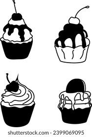 A sweet and delightful vector illustration featuring four beautifully designed cupcakes. Perfect for adding a touch of sweetness to your projects.