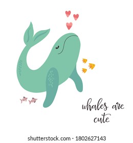 Sweet design with cute whale. Nursery art print Vector illustration