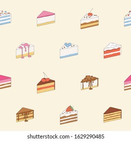 Sweet dessert background - Vector color seamless pattern of cake, pastry, chocolate and cupcake, for graphic design