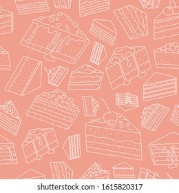 Sweet dessert background - Vector seamless pattern of cake, pastry, chocolate and cupcake, for graphic design