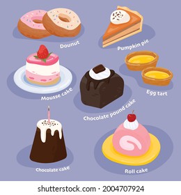 Sweet dessert bakery menu.  flat design style minimal vector illustration.