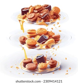 Sweet dessert with biscuit and nuts crumbs realistic 3D vector graphics delicious

