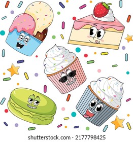 Dibujo de patrón sin fisuras de dulces postres
