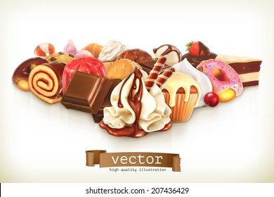 Sweet Dessert With Chocolate, Confectionery Vector Illustration
