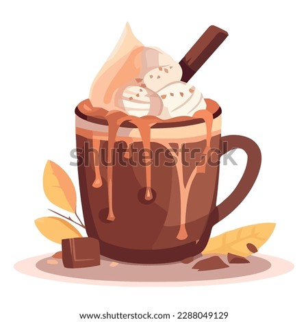 Sweet dessert and coffee in cute mug isolated