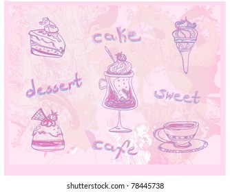 sweet dessert coffee doodle background