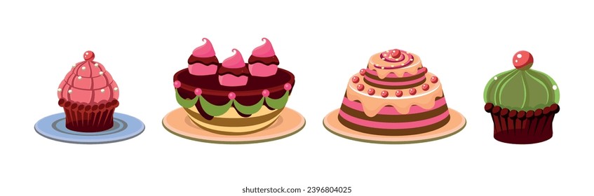 Sweet Dessert and Different Sugary Treat Vector Set