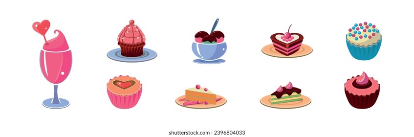 Sweet Dessert and Different Sugary Treat Vector Set