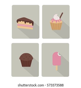 Sweet dessert flat icon set. Vector illustration