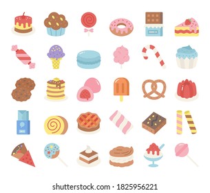 sweet and dessert flat vector icons pixel perfect