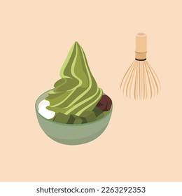 Sweet dessert green tea. Vector set of ice cream matcha. Vector design illustration.