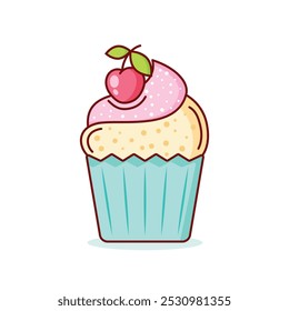Sweet dessert icon in flat style. Cupcake vector illustration on isolated background. Muffin sign business concept.