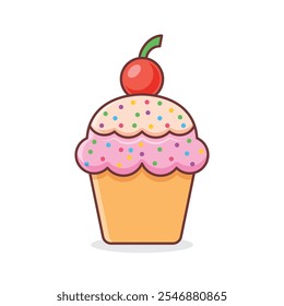 Sweet dessert icon in flat style. Cupcake vector illustration on isolated background. Muffin sign business concept.