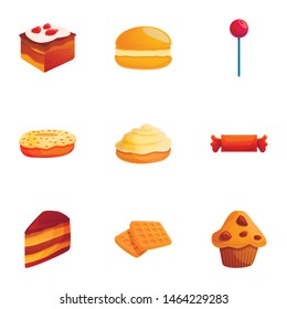 Sweet dessert icon set. Cartoon set of 9 sweet dessert vector icons for web design isolated on white background