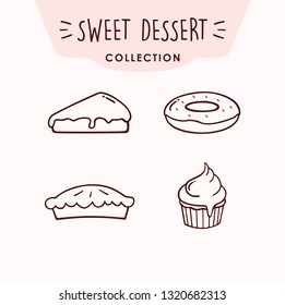 Sweet Dessert Icon Set, Collection, Logo, Sign, Line Art Template, Emblem, Flat Vector Design