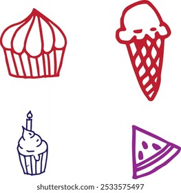 Sweet Dessert Icon Set Featuring Ice Cream and Cake Illustrations