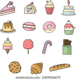 sweet dessert icon set vector