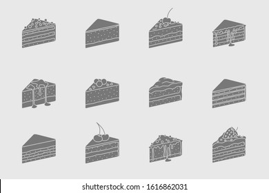Sweet dessert Icons set - Vector solid silhouettes of cake, pastry, chocolate and cupcake, for the site or interface